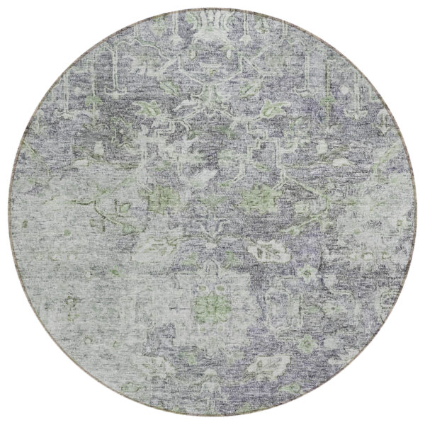 8' Plum Purple And Olive Green Round Oriental Washable Indoor Outdoor Area Rug