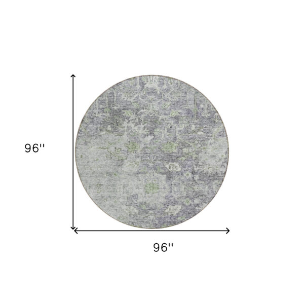 8' Plum Purple And Olive Green Round Oriental Washable Indoor Outdoor Area Rug