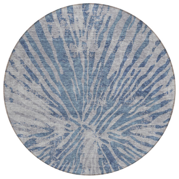 8' Blue Gray And Silver Round Abstract Washable Indoor Outdoor Area Rug