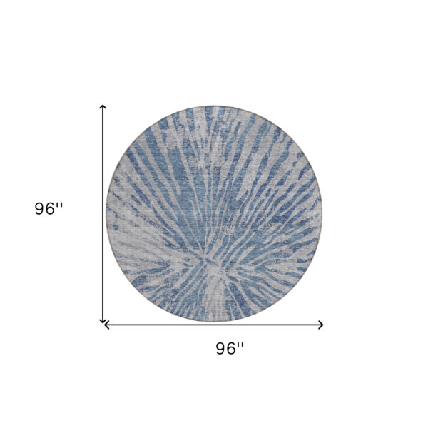 8' Blue Gray And Silver Round Abstract Washable Indoor Outdoor Area Rug