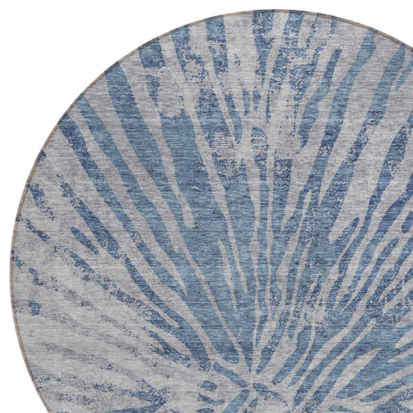 8' Blue Gray And Silver Round Abstract Washable Indoor Outdoor Area Rug