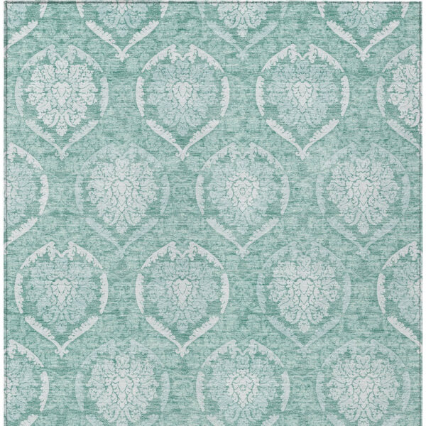 3' X 5' Turquoise Teal Blue And Ivory Medallion Washable Indoor Outdoor Area Rug