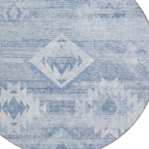 8' Denim Blue And Sky Blue Round Southwestern Washable Indoor Outdoor Area Rug