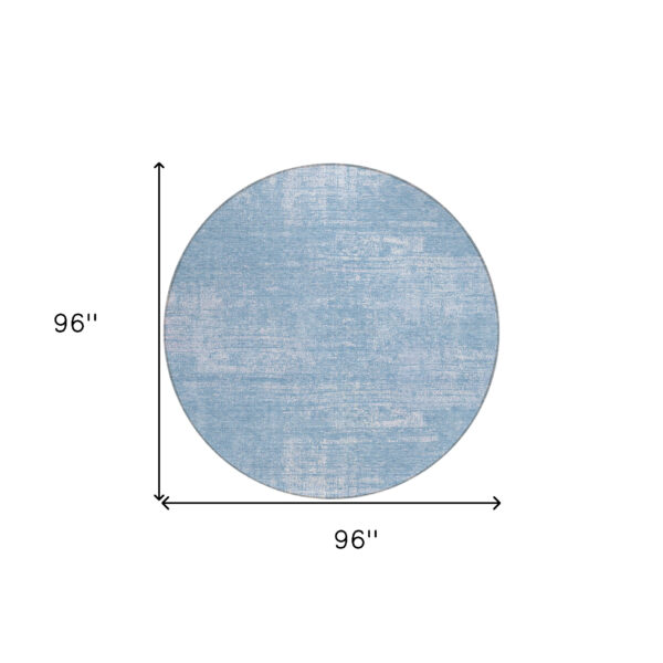 8' Navy Blue And Sky Blue Round Abstract Washable Indoor Outdoor Area Rug