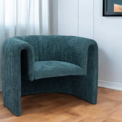 37" Aquamarine Sherpa And Upholstered Tufted Arm Chair