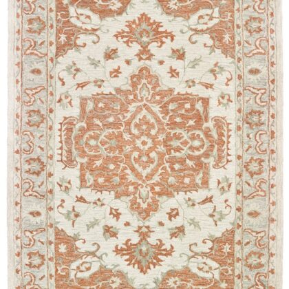 5’ x 8’ Orange and Ivory Medallion Area Rug