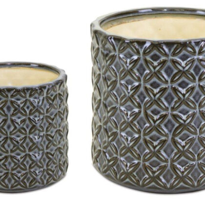 Gray and Brown Set of Two Clay 7.20346 ounce Round Pot Planter