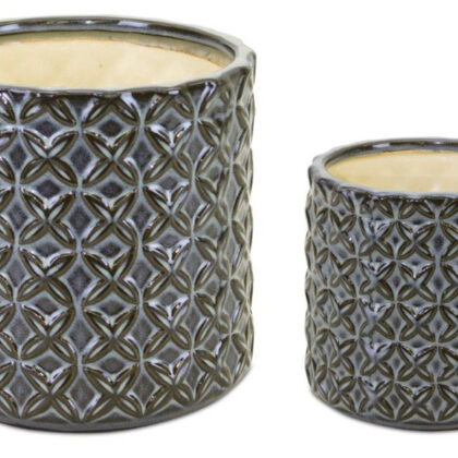 Gray and Brown Set of Two Clay 7.20346 ounce Round Pot Planter
