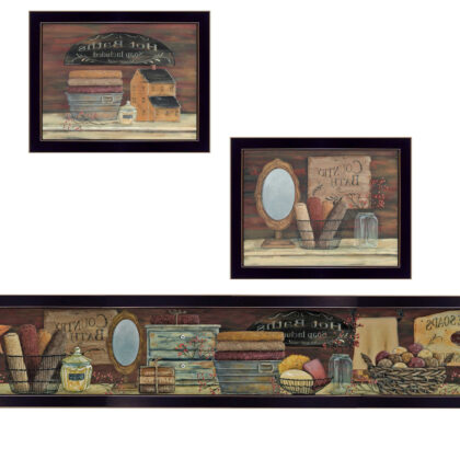 Set Of Three Country Bath 6 Black Framed Print Bathroom Wall Art