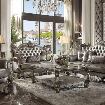 44" Silver and Platinum Faux Leather Tufted Wingback Chair