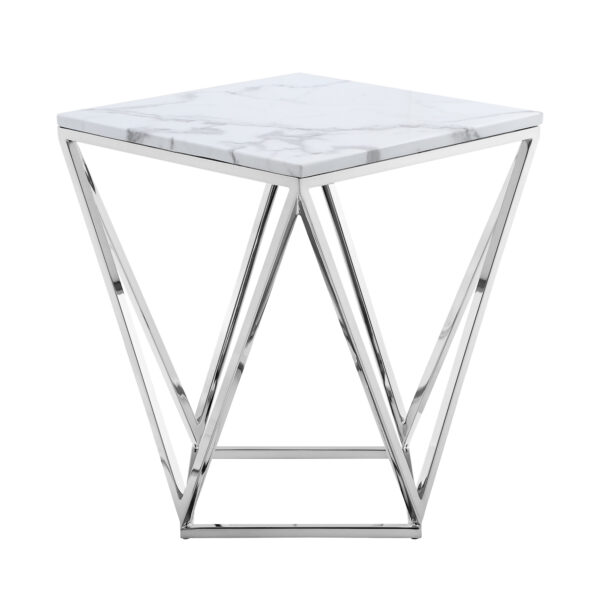 22" Silver Metallic and White Stone End Table