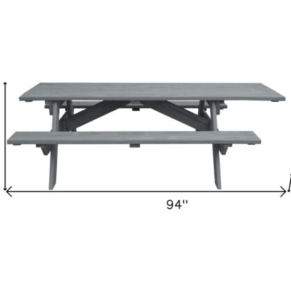 94" Gray Solid Wood Outdoor Picnic Table