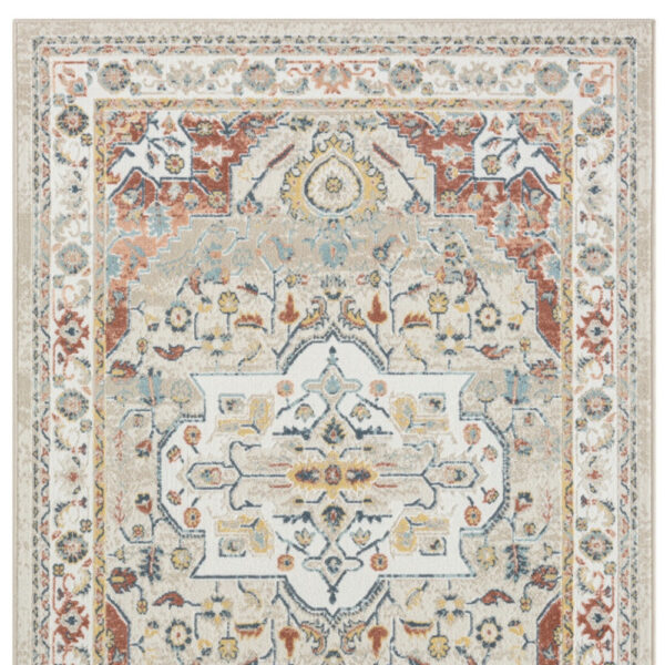4' x 6' Ivory and Red Oriental Power Loom Area Rug