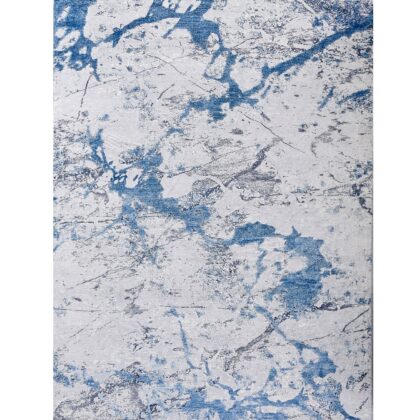 5' x 7' Blue and Silver Abstract Printed Washable Non Skid Area Rug