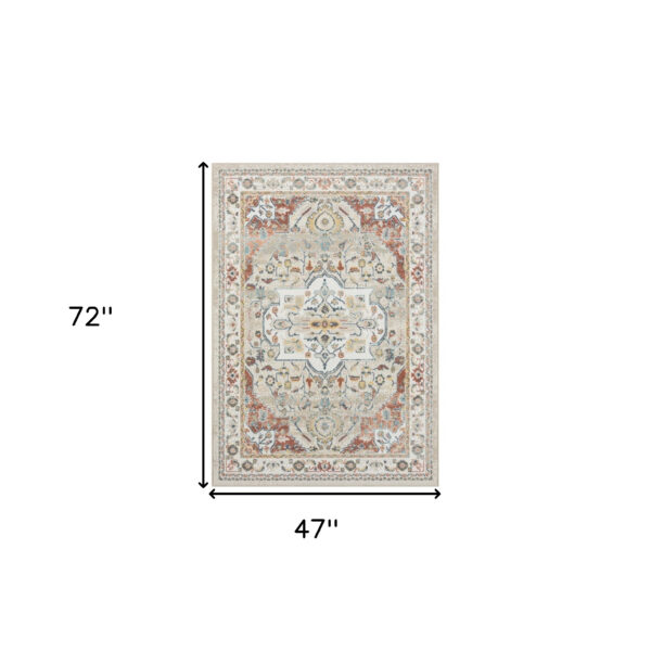 4' x 6' Ivory and Red Oriental Power Loom Area Rug