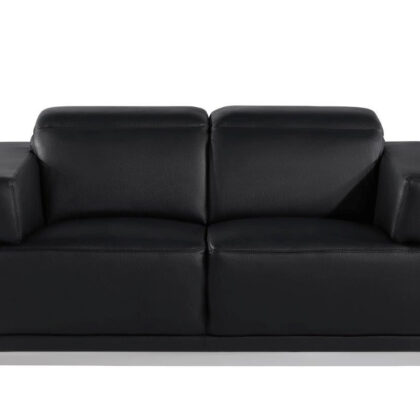70" Black And Silver Italian Leather Loveseat