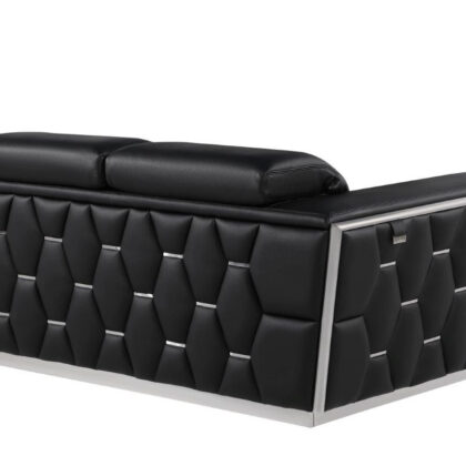 70" Black And Silver Italian Leather Loveseat