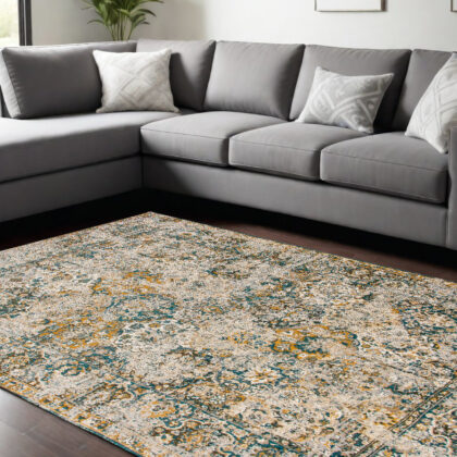 8' x 11' Blue and Green Abstract Non Skid Area Rug