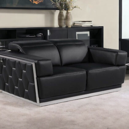 70" Black And Silver Italian Leather Loveseat