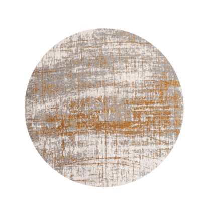 5' Gray and Gold Round Abstract Non Skid Area Rug