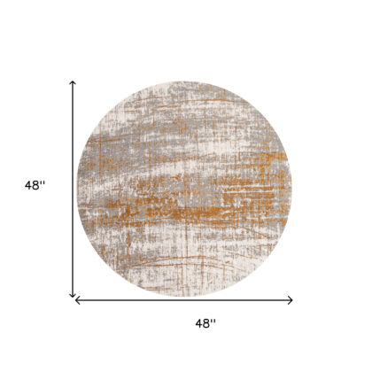 5' Gray and Gold Round Abstract Non Skid Area Rug
