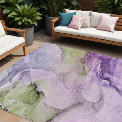 10' X 14' Purple Abstract Washable Non Skid Indoor Outdoor Area Rug