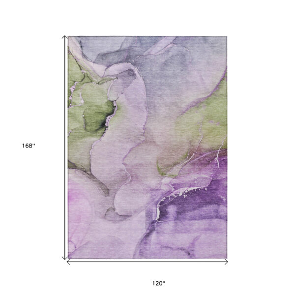10' X 14' Purple Abstract Washable Non Skid Indoor Outdoor Area Rug