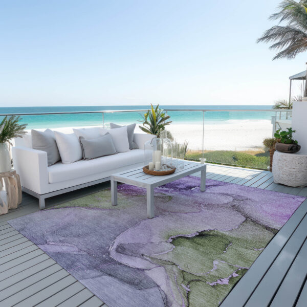 10' X 14' Purple Abstract Washable Non Skid Indoor Outdoor Area Rug