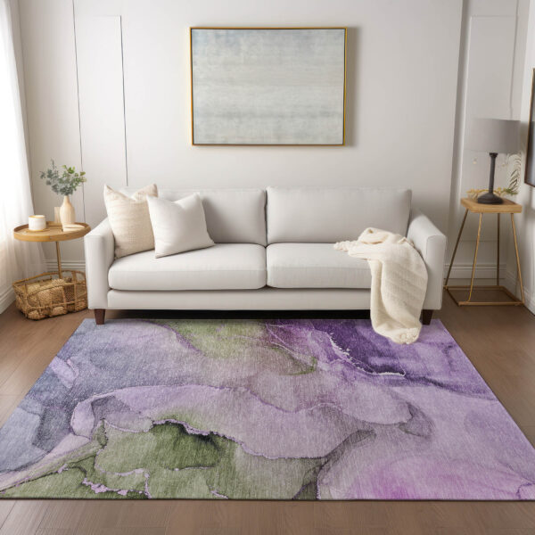 10' X 14' Purple Abstract Washable Non Skid Indoor Outdoor Area Rug