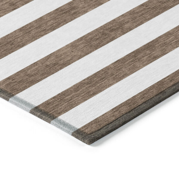 8' X 10' Chocolate Striped Washable Non Skid Indoor Outdoor Area Rug