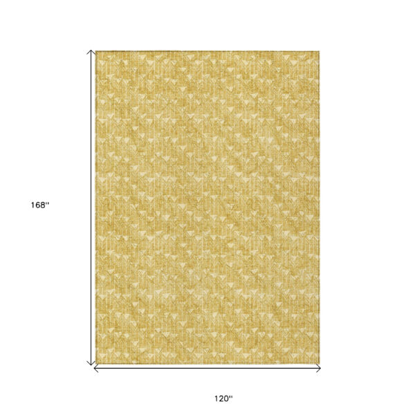 10' X 14' Gold Geometric Washable Non Skid Indoor Outdoor Area Rug