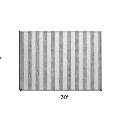 2' X 3' Gray and White Striped Washable Non Skid Indoor Outdoor Area Rug
