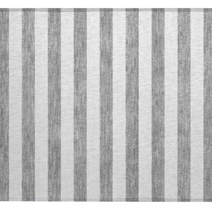 2' X 3' Gray and White Striped Washable Non Skid Indoor Outdoor Area Rug