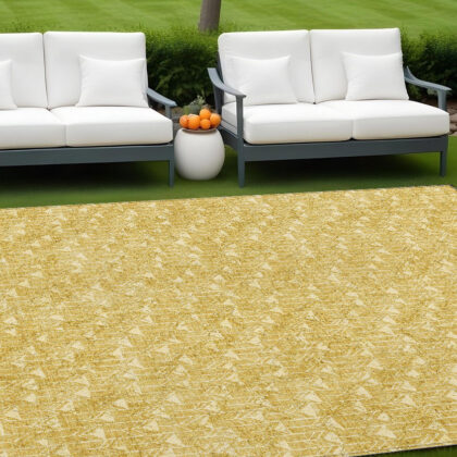 10' X 14' Gold Geometric Washable Non Skid Indoor Outdoor Area Rug