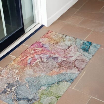 2' X 3' Blue Abstract Washable Non Skid Indoor Outdoor Area Rug