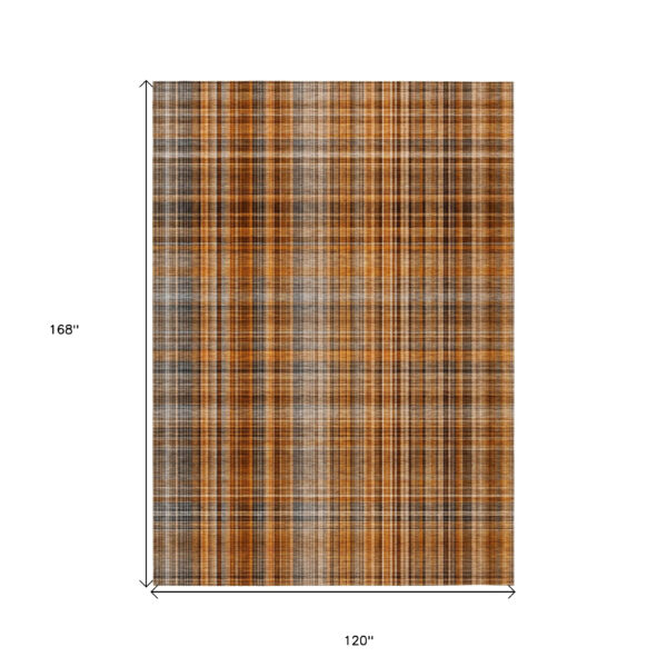 10' X 14' Terra Cotta Plaid Washable Non Skid Indoor Outdoor Area Rug