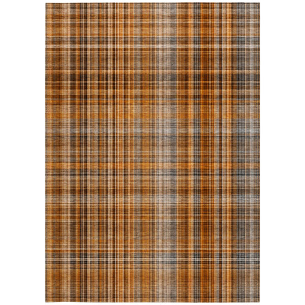 10' X 14' Terra Cotta Plaid Washable Non Skid Indoor Outdoor Area Rug