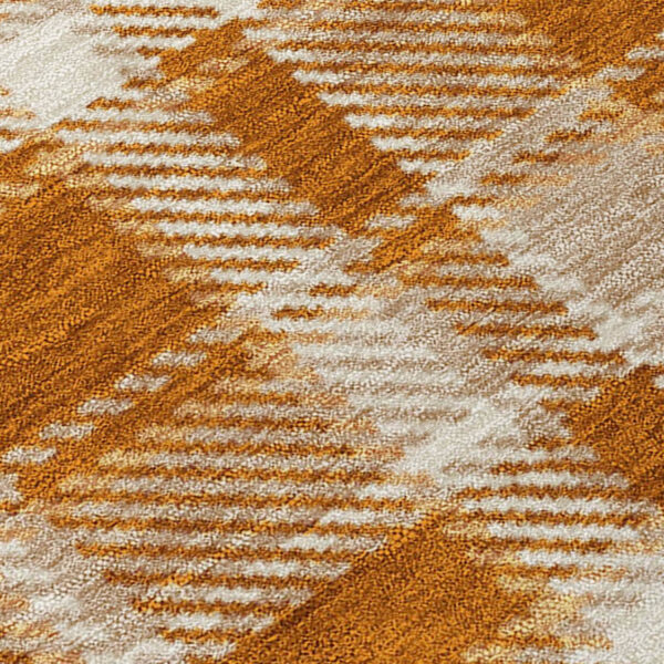 9' X 12' Orange and Ivory Plaid Washable Non Skid Indoor Outdoor Area Rug