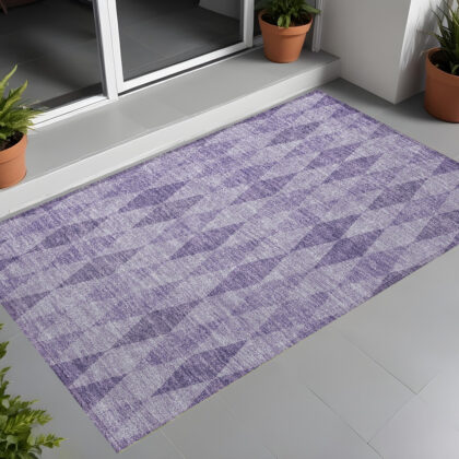 3' X 5' Purple Geometric Washable Non Skid Indoor Outdoor Area Rug