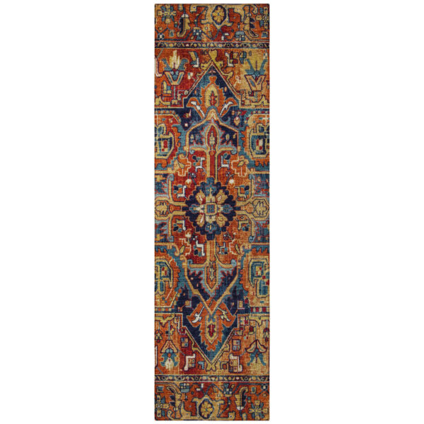 8' Runner Red Orange and Blue Oriental Washable Non Skid Indoor Outdoor Runner Rug