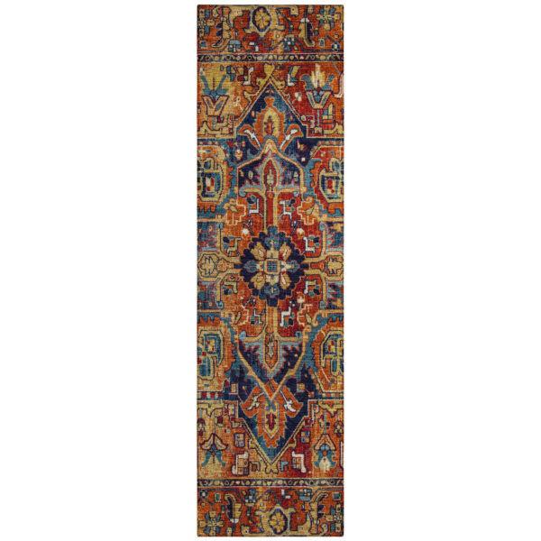 8' Runner Red Orange and Blue Oriental Washable Non Skid Indoor Outdoor Runner Rug