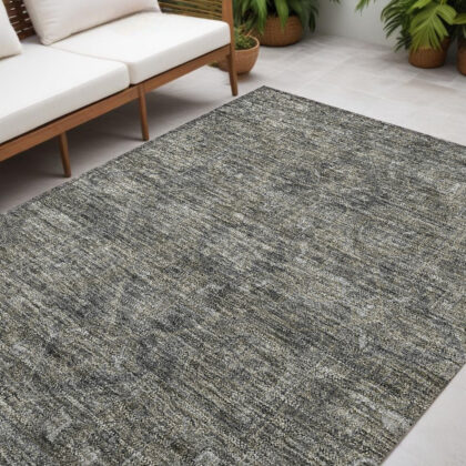 5' X 8' Brown and Black Oriental Washable Non Skid Indoor Outdoor Area Rug