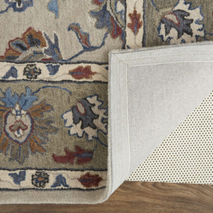 4' X 6' Ivory Taupe And Blue Wool Floral Tufted Handmade Stain Resistant Area Rug