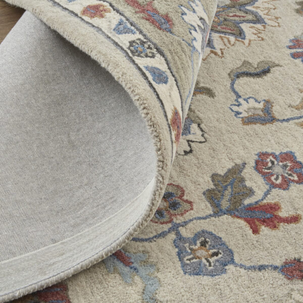 4' X 6' Ivory Taupe And Blue Wool Floral Tufted Handmade Stain Resistant Area Rug