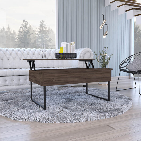 41" Brown And Black Wood And Metal Lift Top Coffee Table