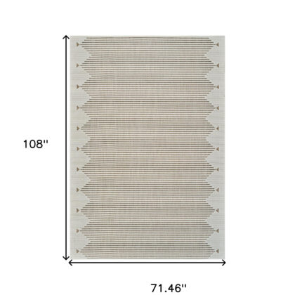 6' X 9' Beige and Brown Geometric Distressed Indoor Outdoor Area Rug