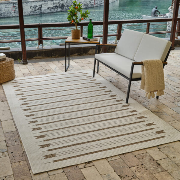 6' X 9' Beige and Brown Geometric Distressed Indoor Outdoor Area Rug