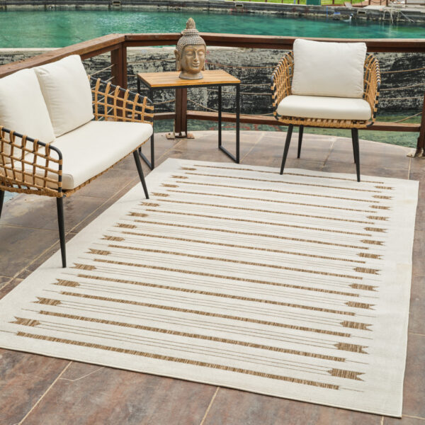 6' X 9' Beige and Brown Geometric Distressed Indoor Outdoor Area Rug