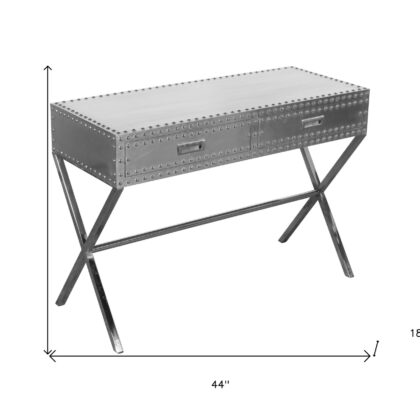 44" Silver Aluminum Cross Leg Console Table With Storage