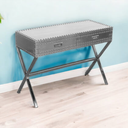 44" Silver Aluminum Cross Leg Console Table With Storage